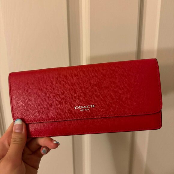 Coach Handbags - Red Coach Saffiano Leather Soft Wallet